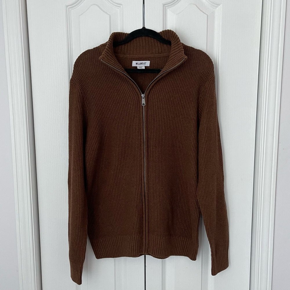 WILLIAM RAST NWOT Men’s Brown Zip Up 100% Cotton Sweater